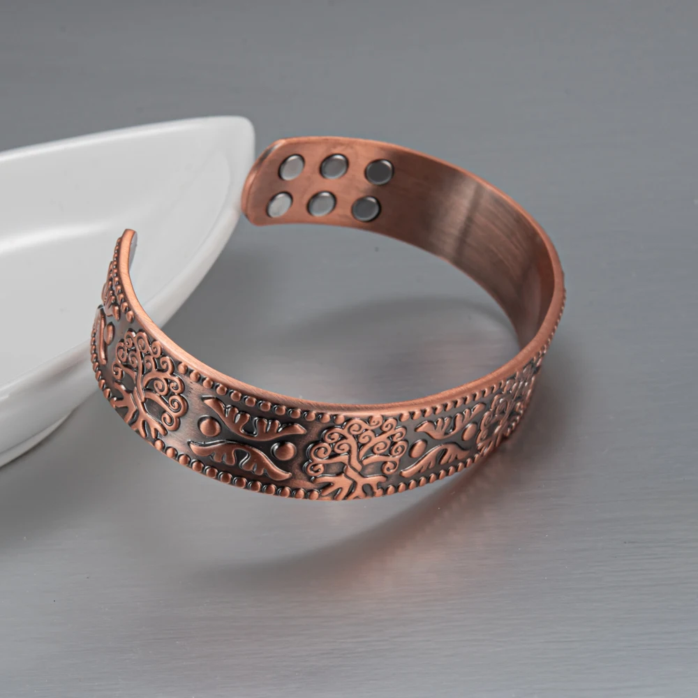 Vinterly Pure Copper Bracelets Vintage Viking Yggdrasil 15mm Adjustable Bangles Health Energy High Magnet Jewelry Male Resizable