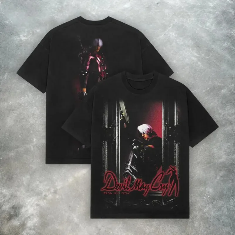 Vintage Devil May Cry Horror Video Game Y2K Retro T Shirt Women's Men Cotton Tee Summer Spring Oversized Novelty Streetwear Top