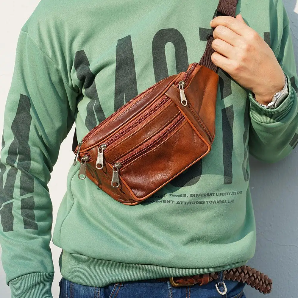 Men's Waist Pack PU Leather Bag Waist Belt Bag Male Artificial Leather Fanny Pack Fashion Luxury Small Shoulder Bags For Men