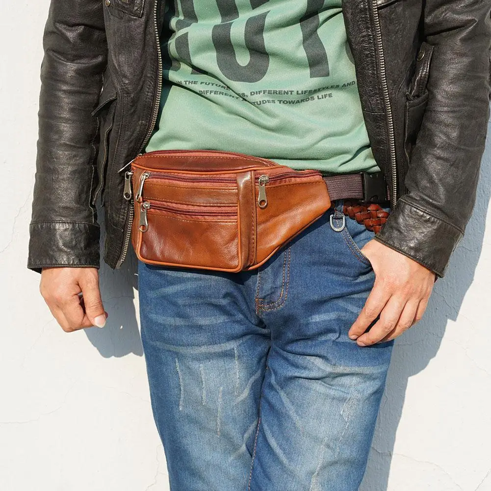 Men's Waist Pack PU Leather Bag Waist Belt Bag Male Artificial Leather Fanny Pack Fashion Luxury Small Shoulder Bags For Men