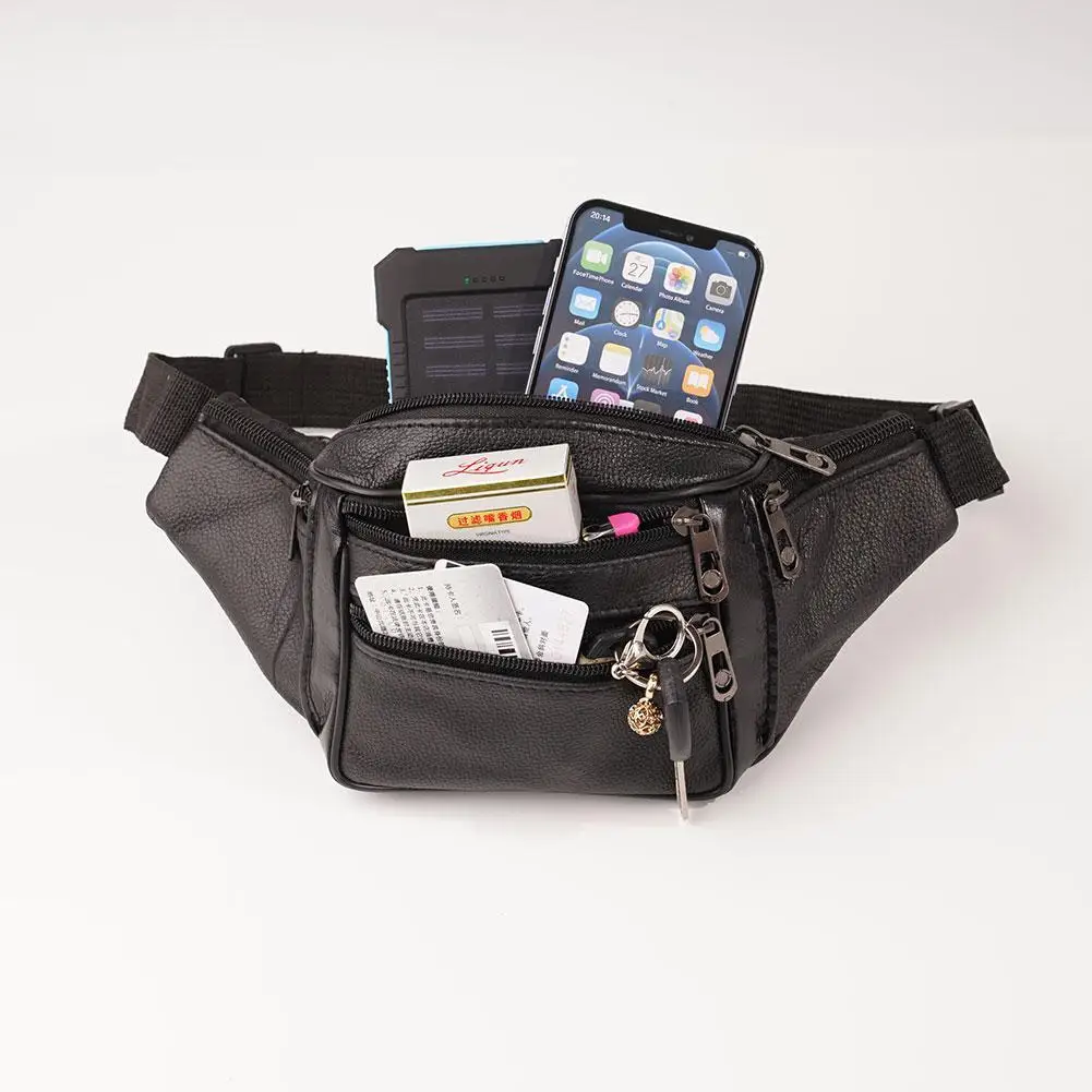 Men's Waist Pack PU Leather Bag Waist Belt Bag Male Artificial Leather Fanny Pack Fashion Luxury Small Shoulder Bags For Men