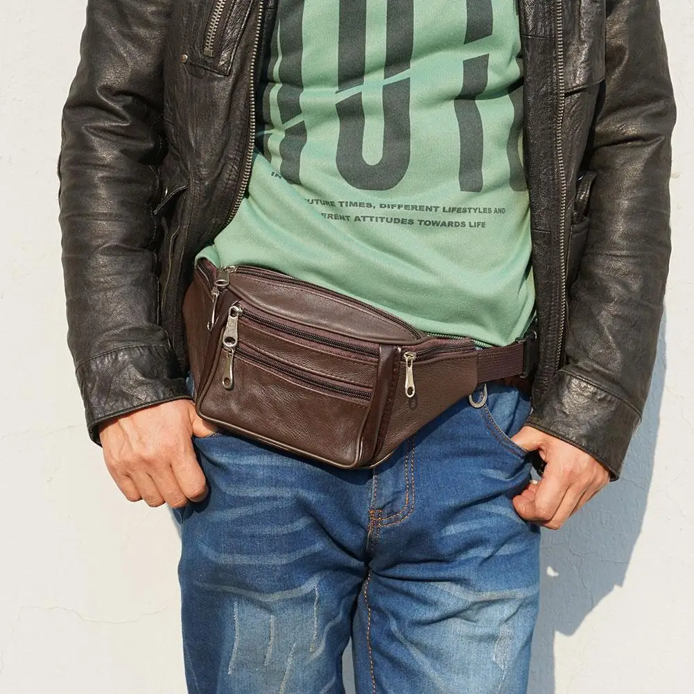 Men's Waist Pack PU Leather Bag Waist Belt Bag Male Artificial Leather Fanny Pack Fashion Luxury Small Shoulder Bags For Men