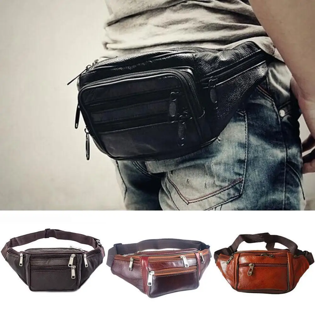 Men's Waist Pack PU Leather Bag Waist Belt Bag Male Artificial Leather Fanny Pack Fashion Luxury Small Shoulder Bags For Men