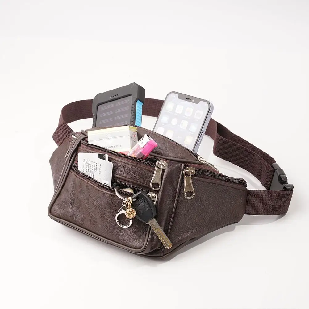 Men's Waist Pack PU Leather Bag Waist Belt Bag Male Artificial Leather Fanny Pack Fashion Luxury Small Shoulder Bags For Men