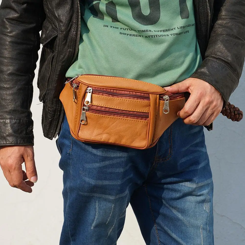 Men's Waist Pack PU Leather Bag Waist Belt Bag Male Artificial Leather Fanny Pack Fashion Luxury Small Shoulder Bags For Men