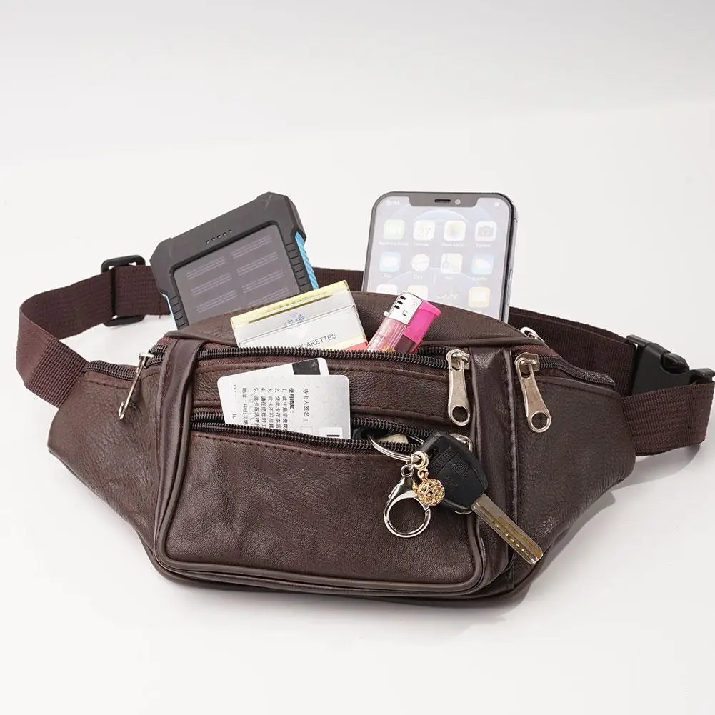 Men's Waist Pack PU Leather Bag Waist Belt Bag Male Artificial Leather Fanny Pack Fashion Luxury Small Shoulder Bags For Men