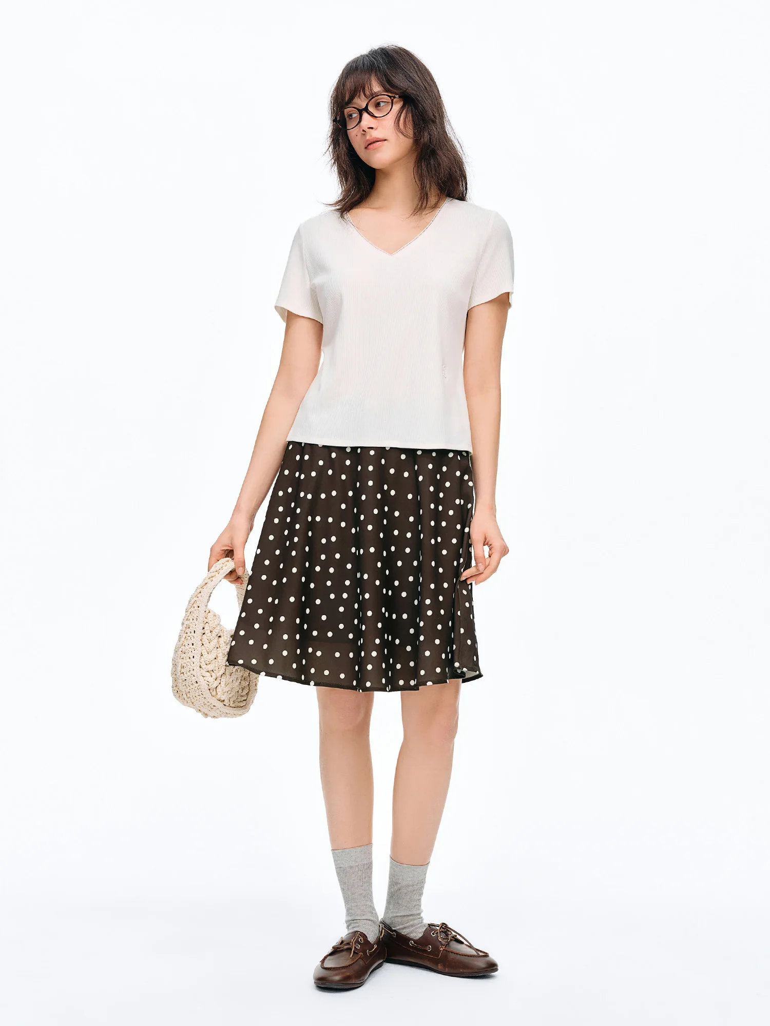 DUSHU Elastic Slim Fit Short Sleeve T-Shirt Women V-neck Summer Basics Style Double Style Embroidered Antibacterial Top Solid