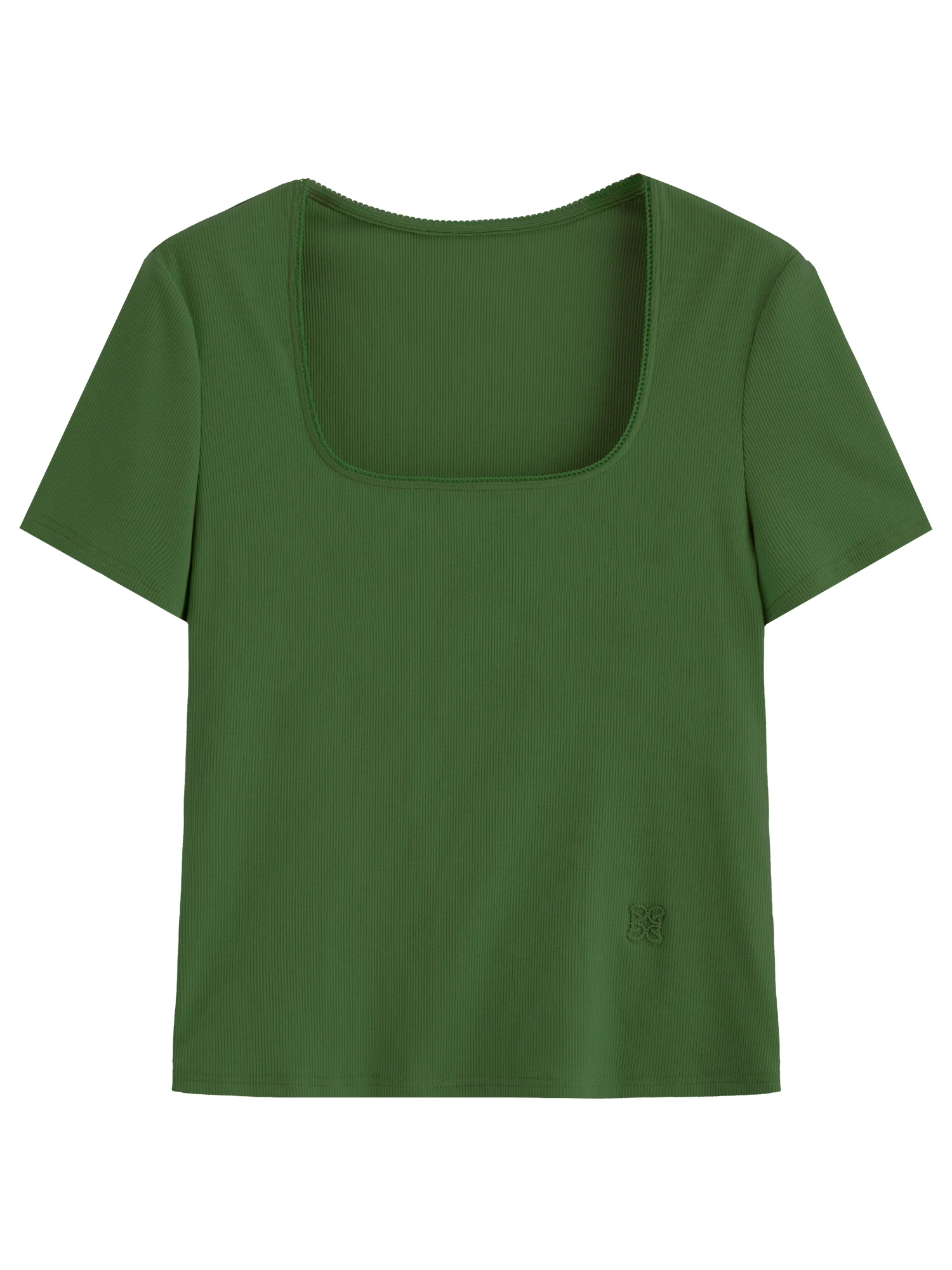 DUSHU Elastic Slim Fit Short Sleeve T-Shirt Women V-neck Summer Basics Style Double Style Embroidered Antibacterial Top Solid