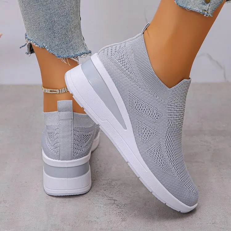 Women's Breathable Mesh Wedge Sneakers Slip-On High Heels Walking Shoes Non-Slip Comfortable for Casual Daily Wear