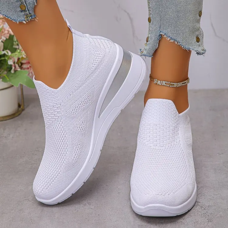 Women's Breathable Mesh Wedge Sneakers Slip-On High Heels Walking Shoes Non-Slip Comfortable for Casual Daily Wear
