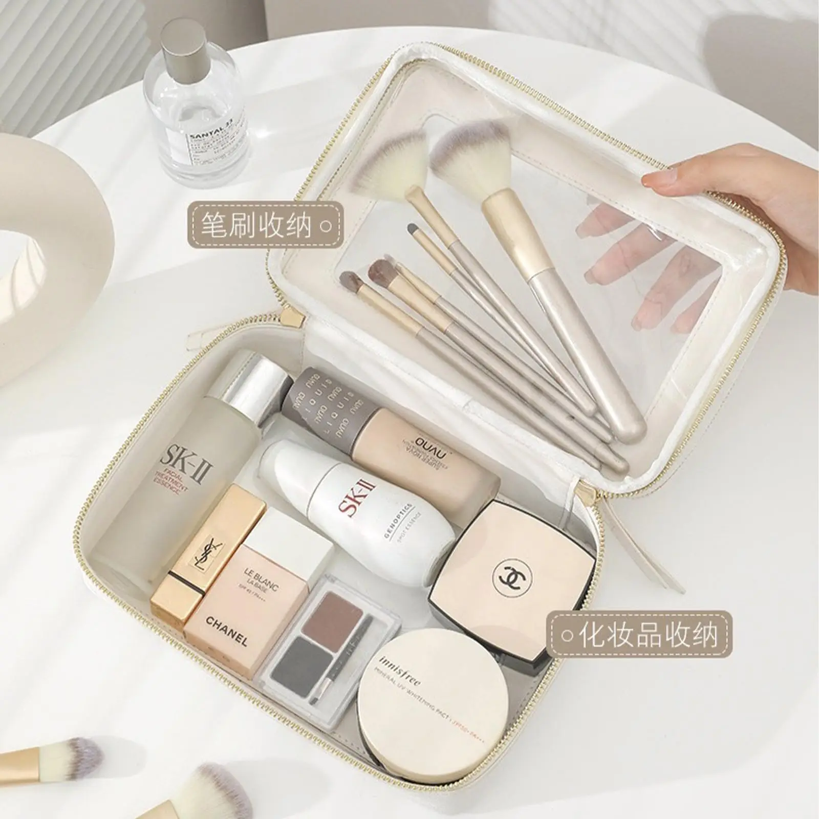 Clear and Waterproof Makeup Bag Portable Travel Cosmetic Case Organizer for Women Toiletry Pouch with Transparent Vinyl Windows