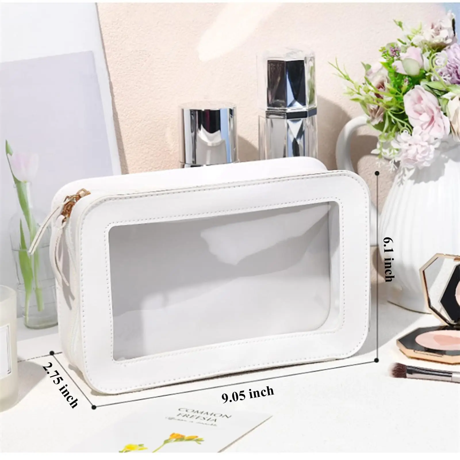 Clear and Waterproof Makeup Bag Portable Travel Cosmetic Case Organizer for Women Toiletry Pouch with Transparent Vinyl Windows