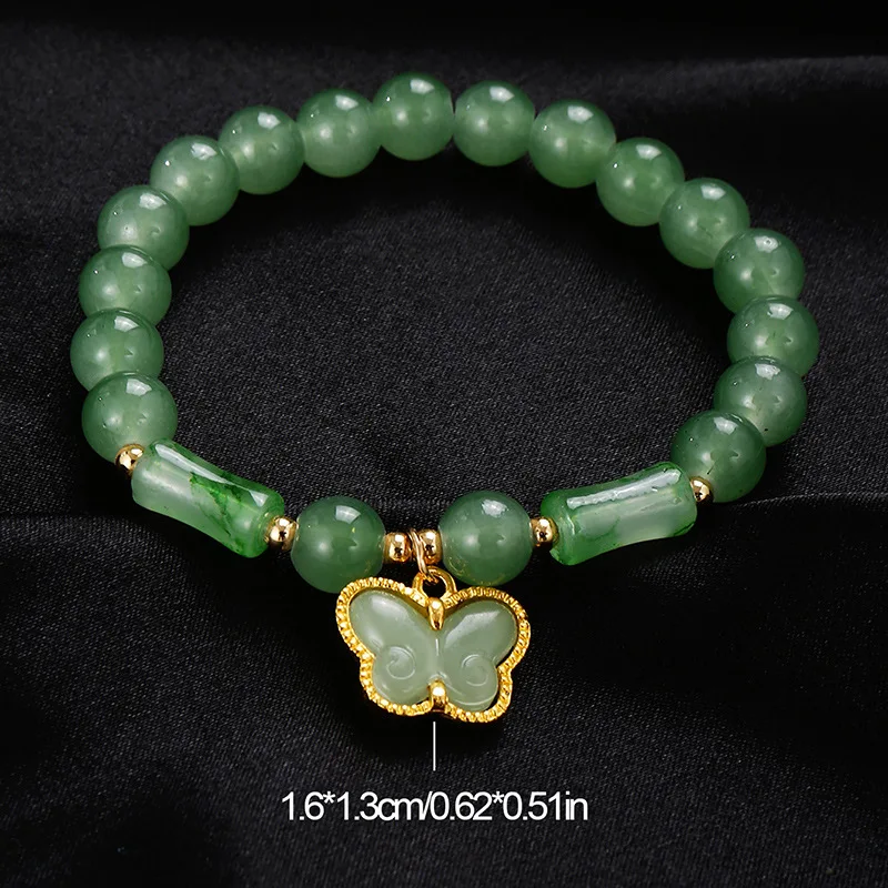 7pcs/set Everyday Sweet Butterfly Bracelet – Green Glass Beads with Delicate Pendants for Effortless, Feminine Style.