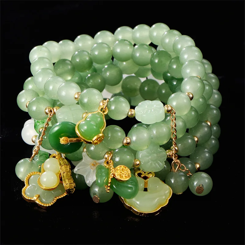 7pcs/set Everyday Sweet Butterfly Bracelet – Green Glass Beads with Delicate Pendants for Effortless, Feminine Style.