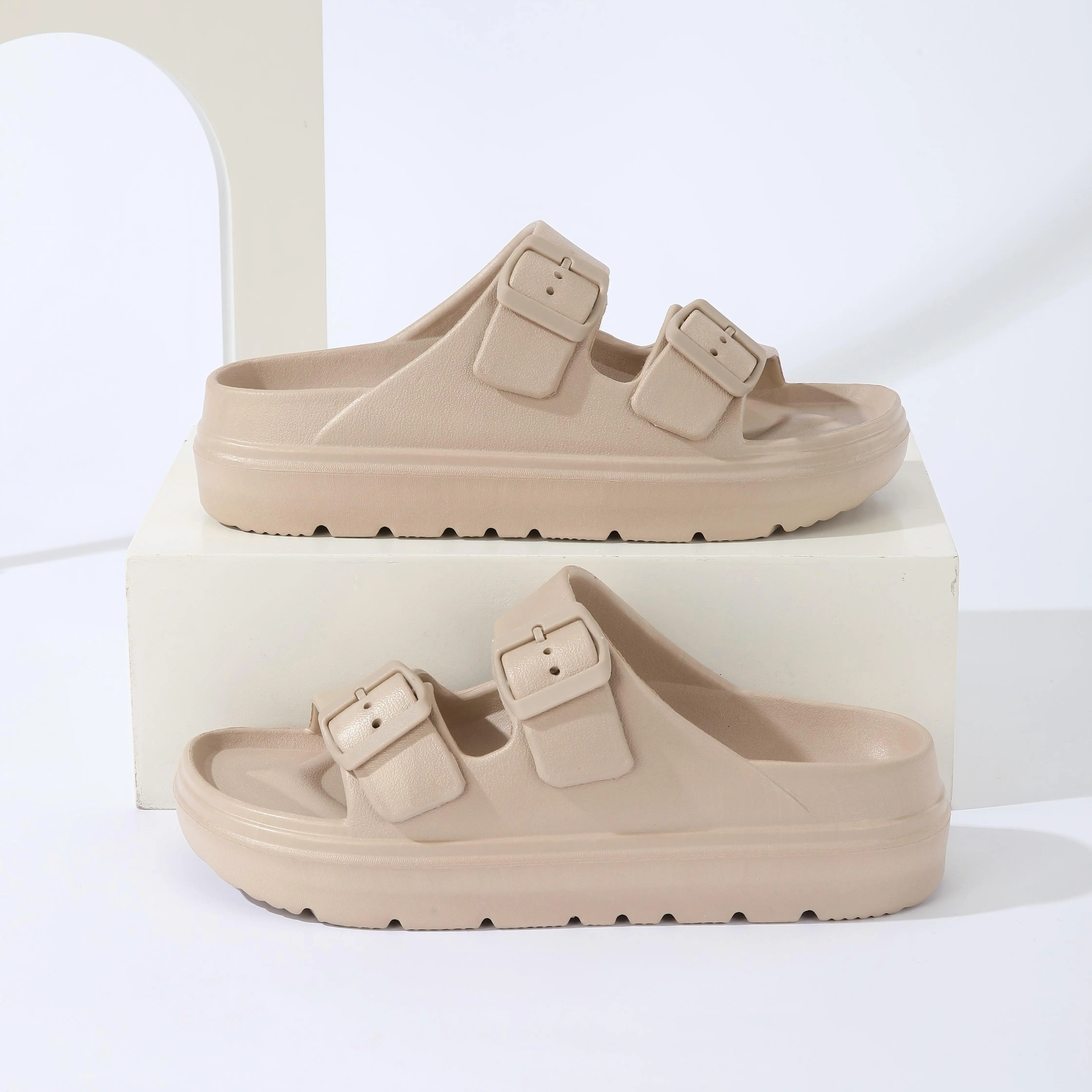 Men's High-End Thick-Soled Slippers, Women's New Summer Style Outdoor Sandals with Double Straps, Non-Slip, Breathable, Soft-Soled Beach Shoes