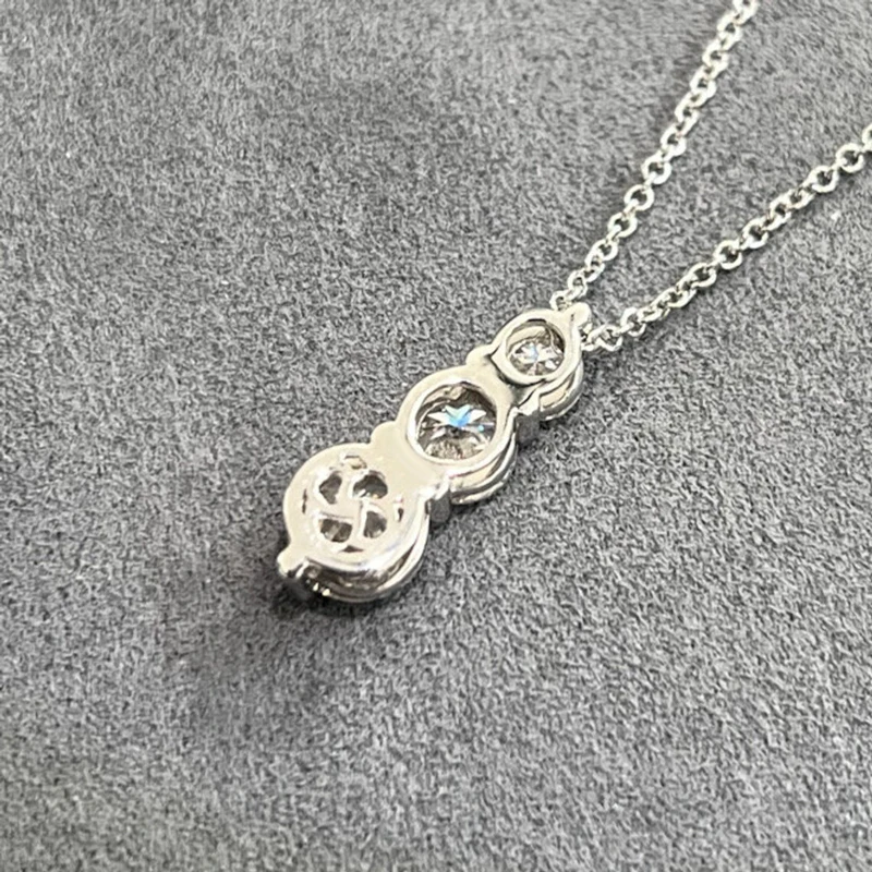 Rrjzz Brilliant D-Color Round 4mm&5mm&6mm Full Moissanite Diamond Three Stone Pendant Necklace for Women Birthday Jewelry Gifts