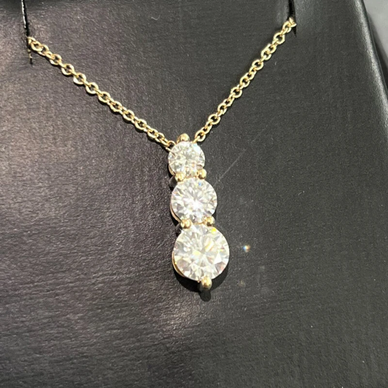 Rrjzz Brilliant D-Color Round 4mm&5mm&6mm Full Moissanite Diamond Three Stone Pendant Necklace for Women Birthday Jewelry Gifts