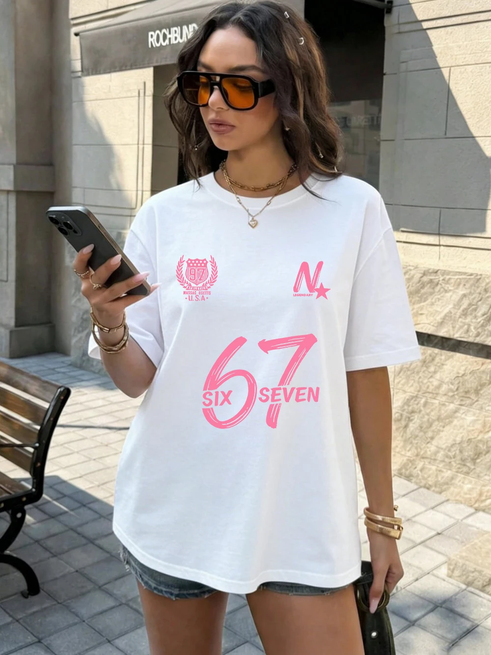 Six Seven 67 Printing T-Shirts Cotton Womens Summer Oversized Tops Soft Comfortable Short Sleeve T Shirts Casual O-Neck Clothes