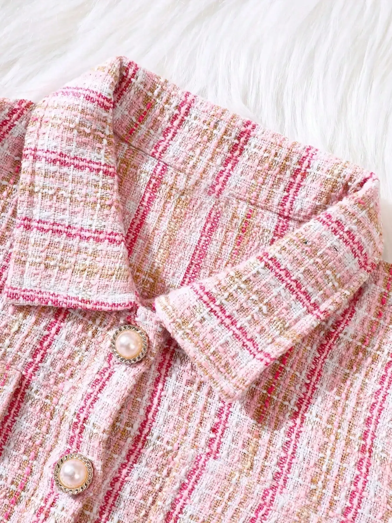 Elegant plaid suit for girls, long sleeved button top with flared hem, tight fitting dress suitable for spring and autumn