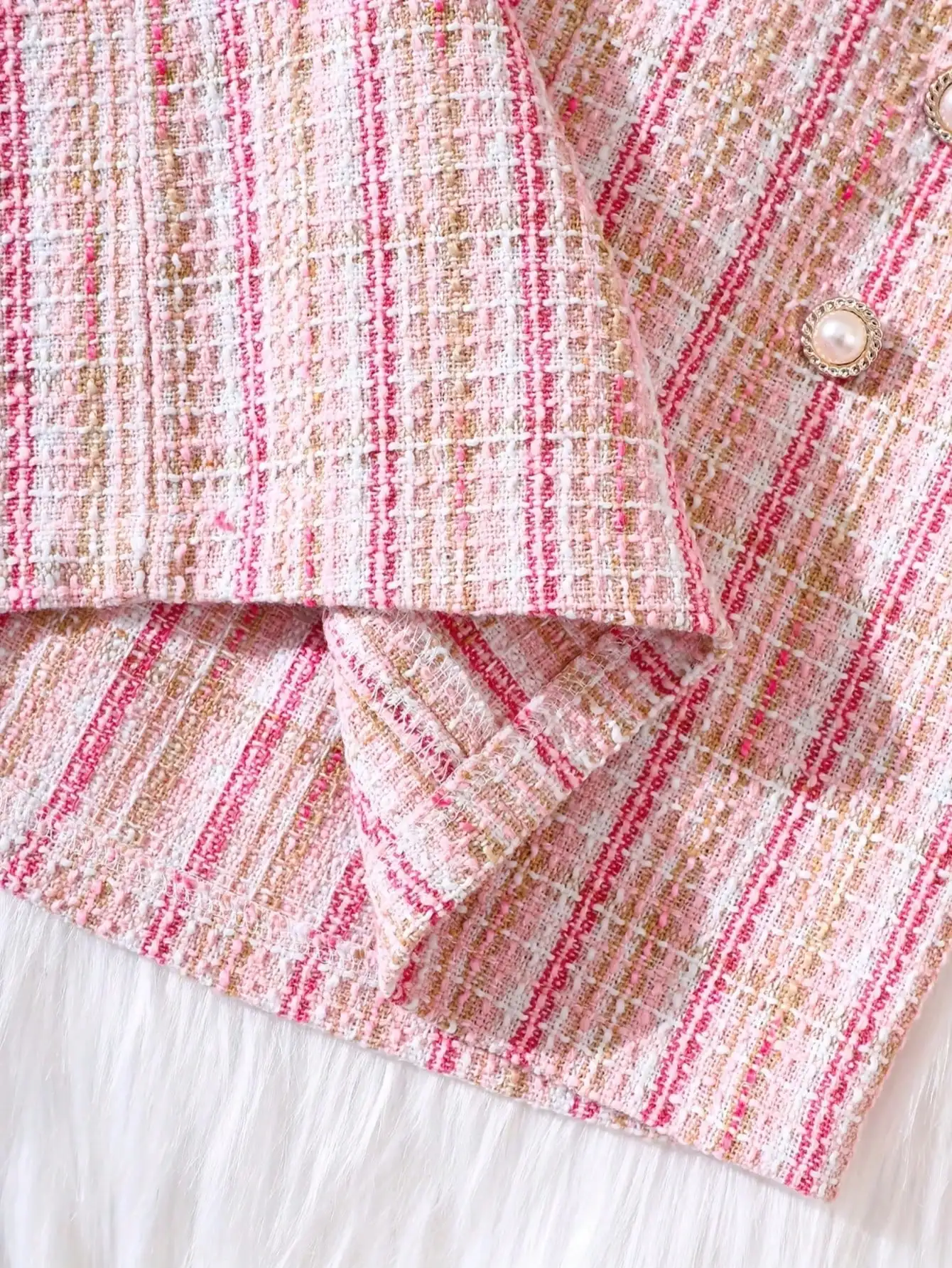Elegant plaid suit for girls, long sleeved button top with flared hem, tight fitting dress suitable for spring and autumn