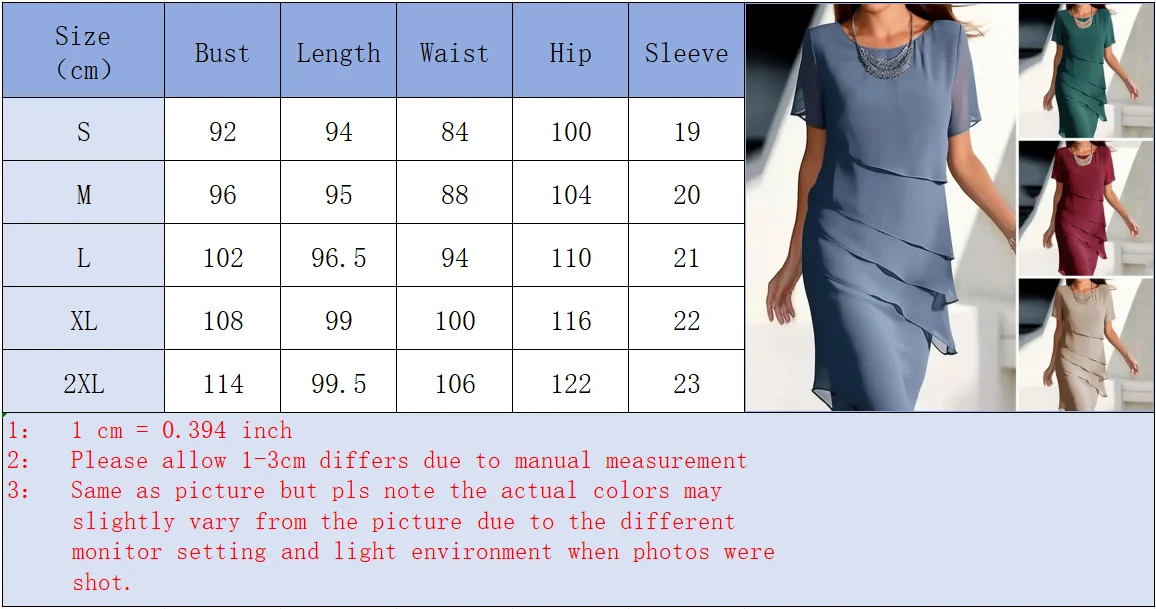 Women's Party Dress Chiffon Short Sleeve Round Neck Layered Asymmetrical Hem Formal Cocktail Dress 