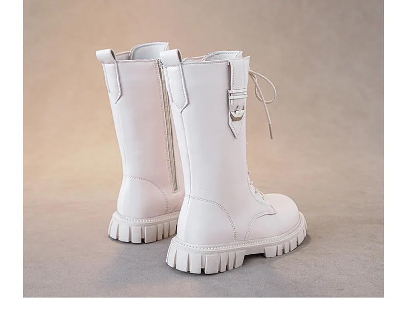 Elegant Zipper Baby Girl Casual Fashion Boots Autumn/winter Round Toe Warm Thick Sole Lace Comfortable Children's Midsole Boots