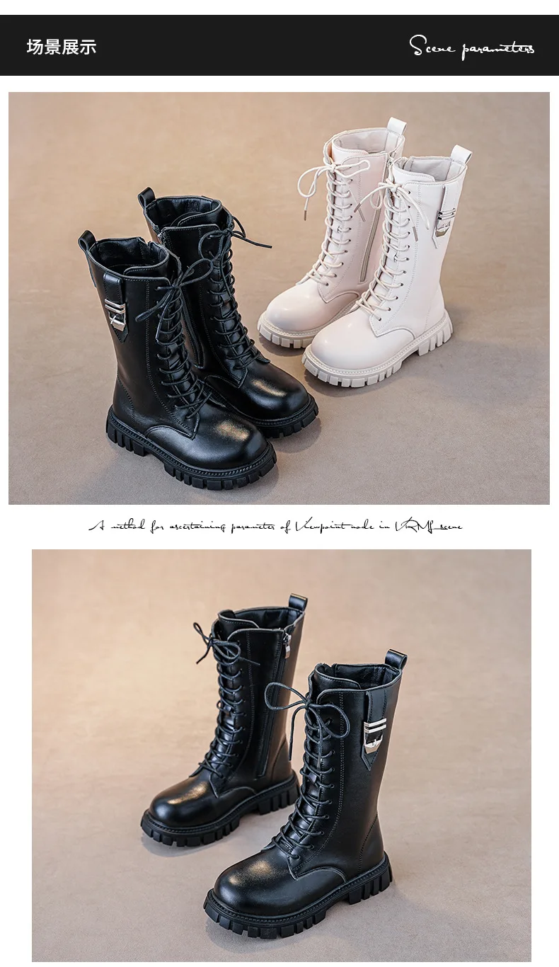 Elegant Zipper Baby Girl Casual Fashion Boots Autumn/winter Round Toe Warm Thick Sole Lace Comfortable Children's Midsole Boots