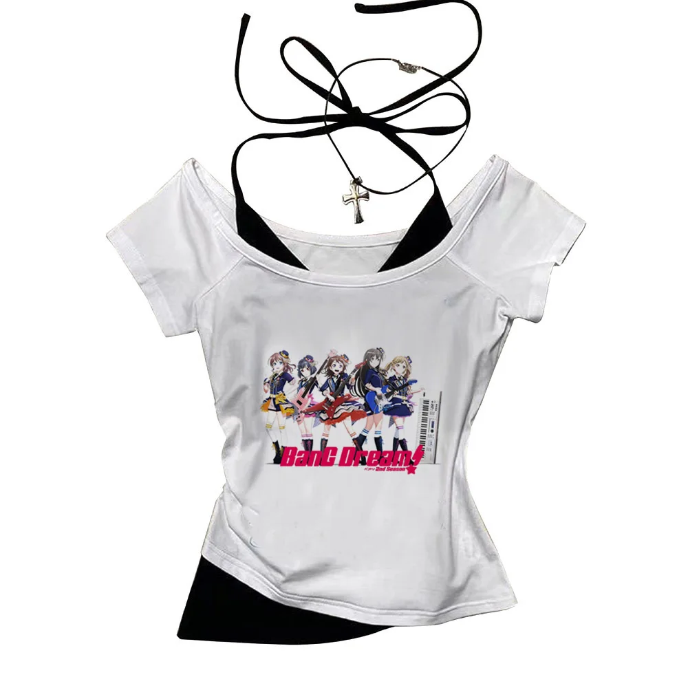 Bang Dream crop top gothic Slim Fit Cute 2025 Streetwear Fairy cute coquette 2000s woman top