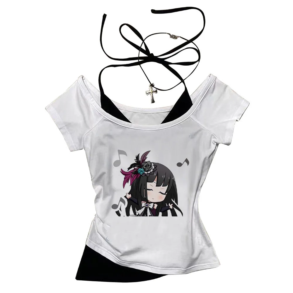 Bang Dream crop top gothic Slim Fit Cute 2025 Streetwear Fairy cute coquette 2000s woman top