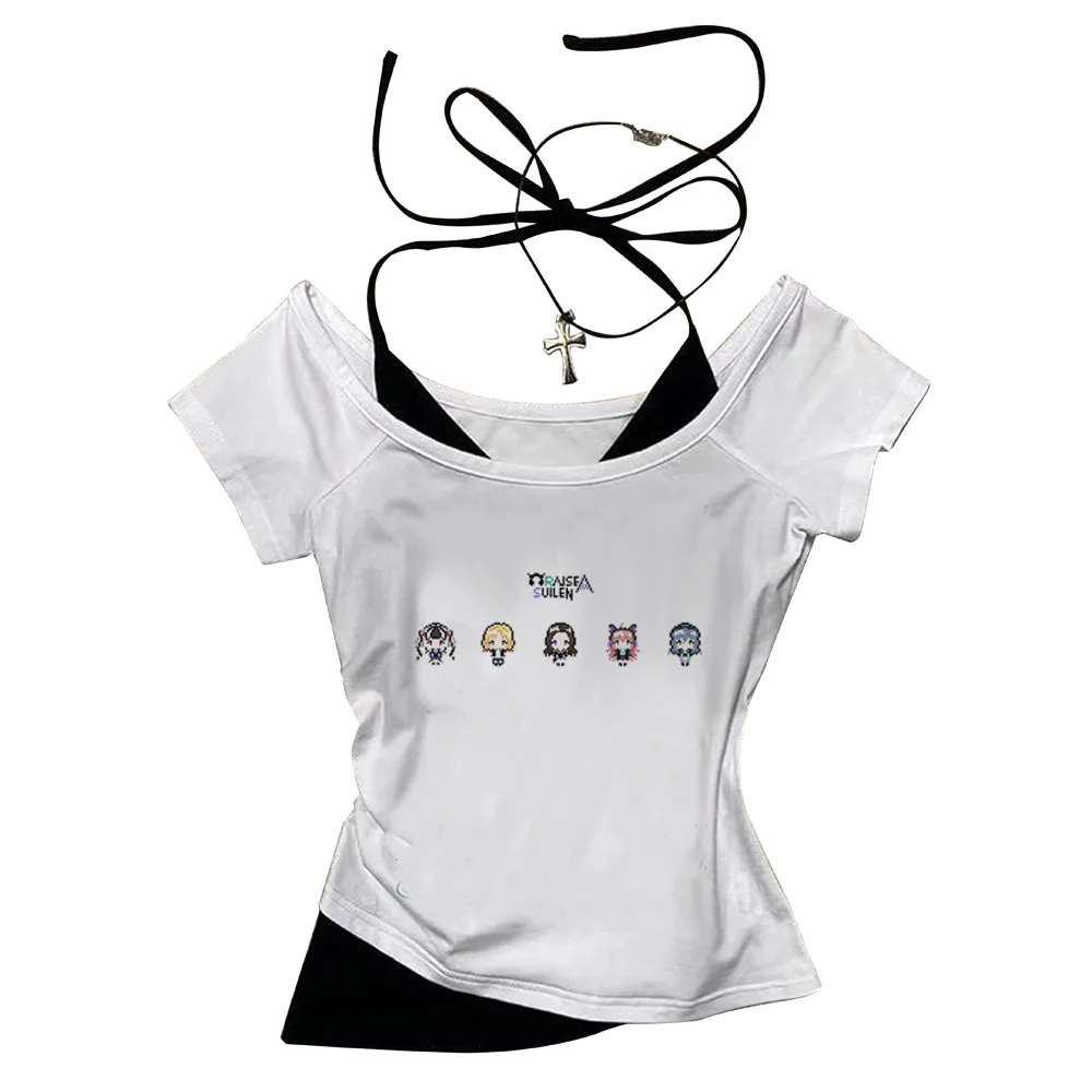Bang Dream crop top gothic Slim Fit Cute 2025 Streetwear Fairy cute coquette 2000s woman top