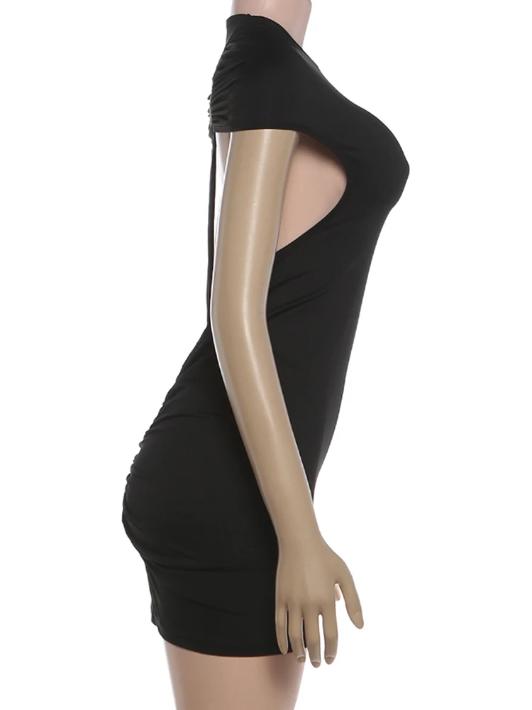 Kliou Sexy Backless Mini Dress Woman o-Neck Short Sleeve Skinny Peach Hip Hot Girls Midnight Club Party Fashion Style Bodycon