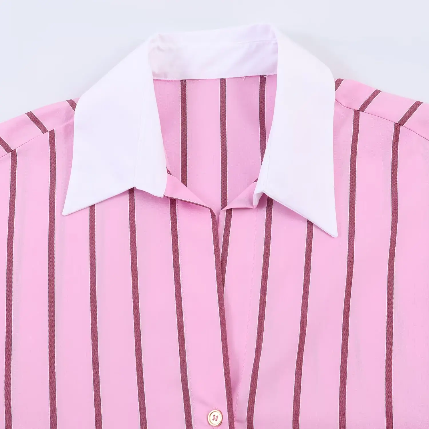 Spring Women's Casual Stripes Pink Shirts Trendy Vacation Buttons Lapel Shirts New 2026 Summer Fashion Female Streetwear
