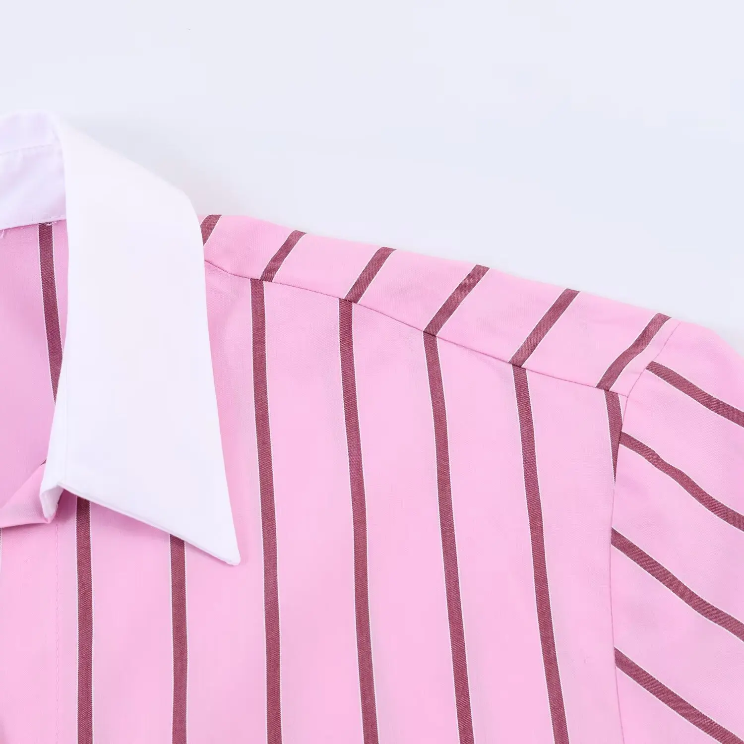 Spring Women's Casual Stripes Pink Shirts Trendy Vacation Buttons Lapel Shirts New 2026 Summer Fashion Female Streetwear