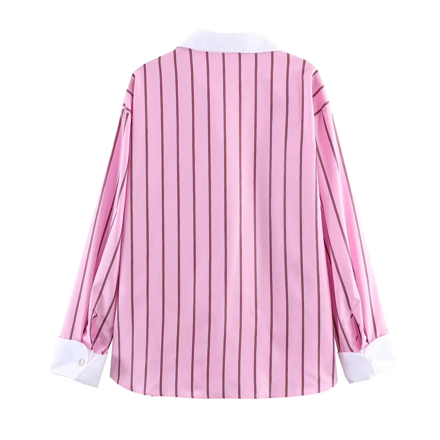 Spring Women's Casual Stripes Pink Shirts Trendy Vacation Buttons Lapel Shirts New 2026 Summer Fashion Female Streetwear