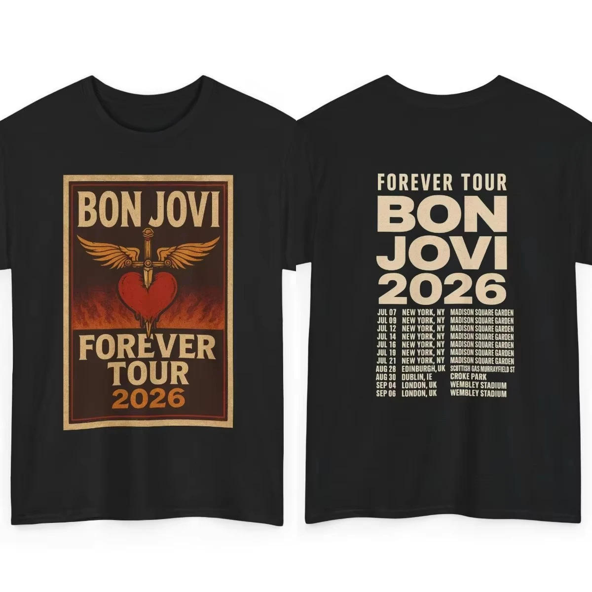 2026 Bon Jovi Eternal Journey Cotton Men's and Women's Universal Shirt Summer Men's and Women's Y2K Rock Band Pattern T-Shirt