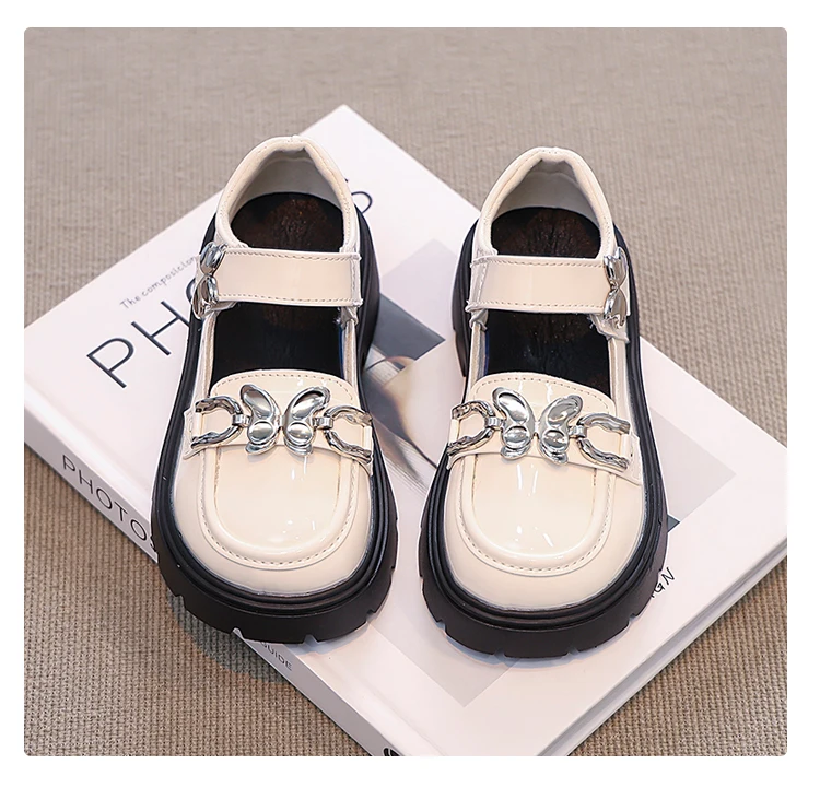 2026 Spring Autumn New Children's Leather Shoes for Girls Medium Big Kids Mary Janes Classic Fashion with Metal Butterfly Buckle