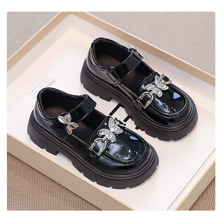 2026 Spring Autumn New Children's Leather Shoes for Girls Medium Big Kids Mary Janes Classic Fashion with Metal Butterfly Buckle