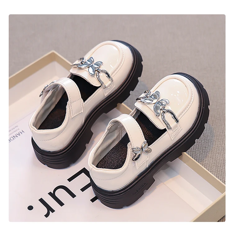 2026 Spring Autumn New Children's Leather Shoes for Girls Medium Big Kids Mary Janes Classic Fashion with Metal Butterfly Buckle