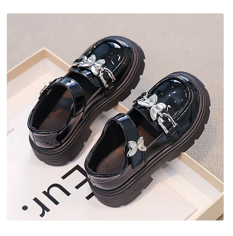 2026 Spring Autumn New Children's Leather Shoes for Girls Medium Big Kids Mary Janes Classic Fashion with Metal Butterfly Buckle