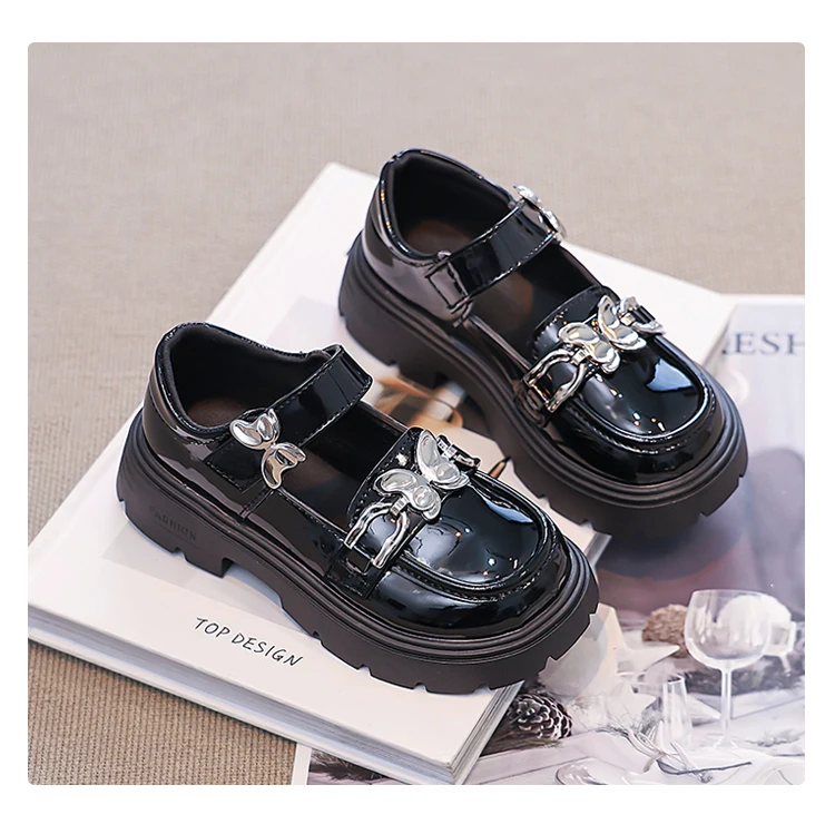 2026 Spring Autumn New Children's Leather Shoes for Girls Medium Big Kids Mary Janes Classic Fashion with Metal Butterfly Buckle