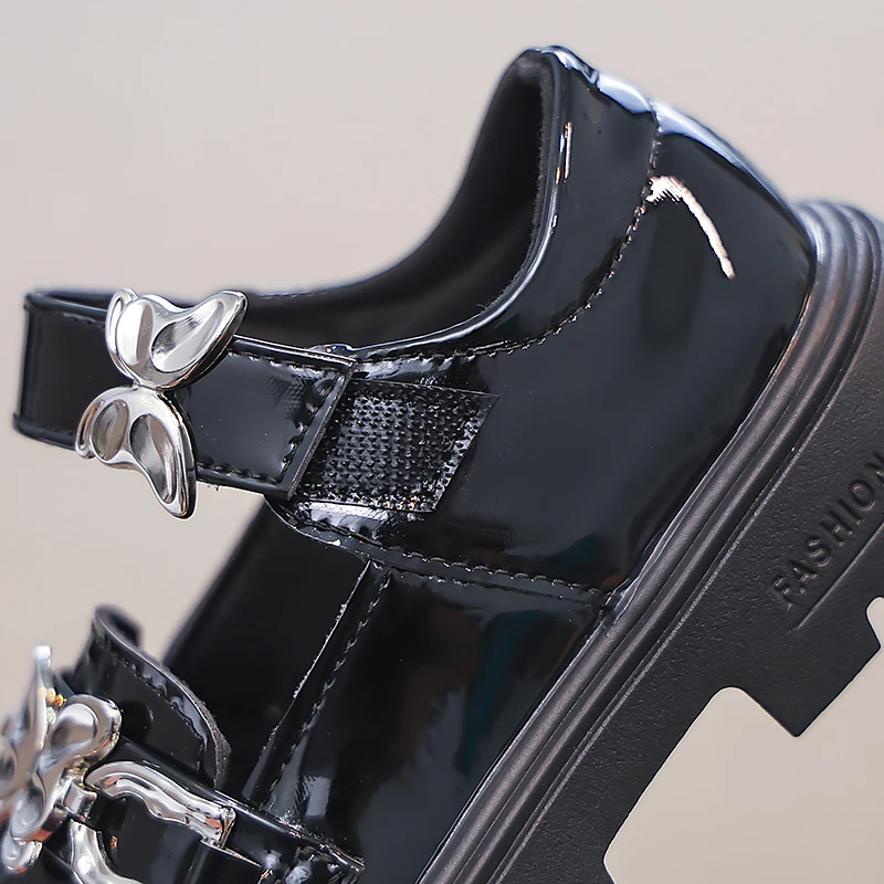 2026 Spring Autumn New Children's Leather Shoes for Girls Medium Big Kids Mary Janes Classic Fashion with Metal Butterfly Buckle