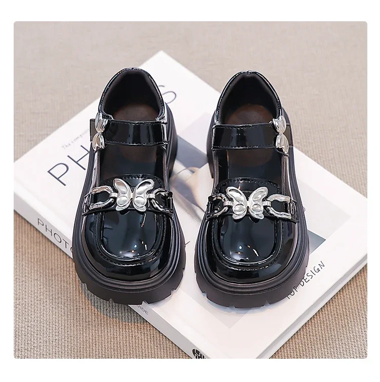 2026 Spring Autumn New Children's Leather Shoes for Girls Medium Big Kids Mary Janes Classic Fashion with Metal Butterfly Buckle