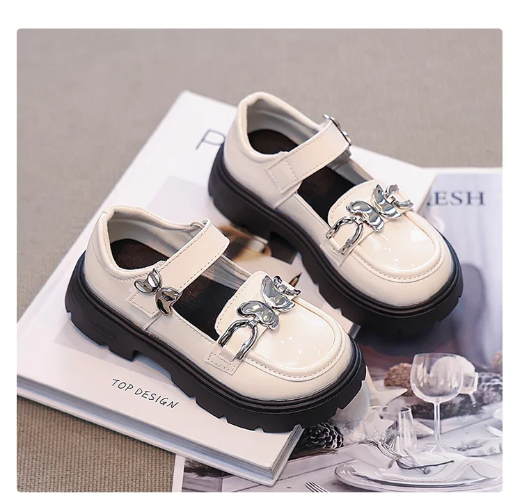2026 Spring Autumn New Children's Leather Shoes for Girls Medium Big Kids Mary Janes Classic Fashion with Metal Butterfly Buckle
