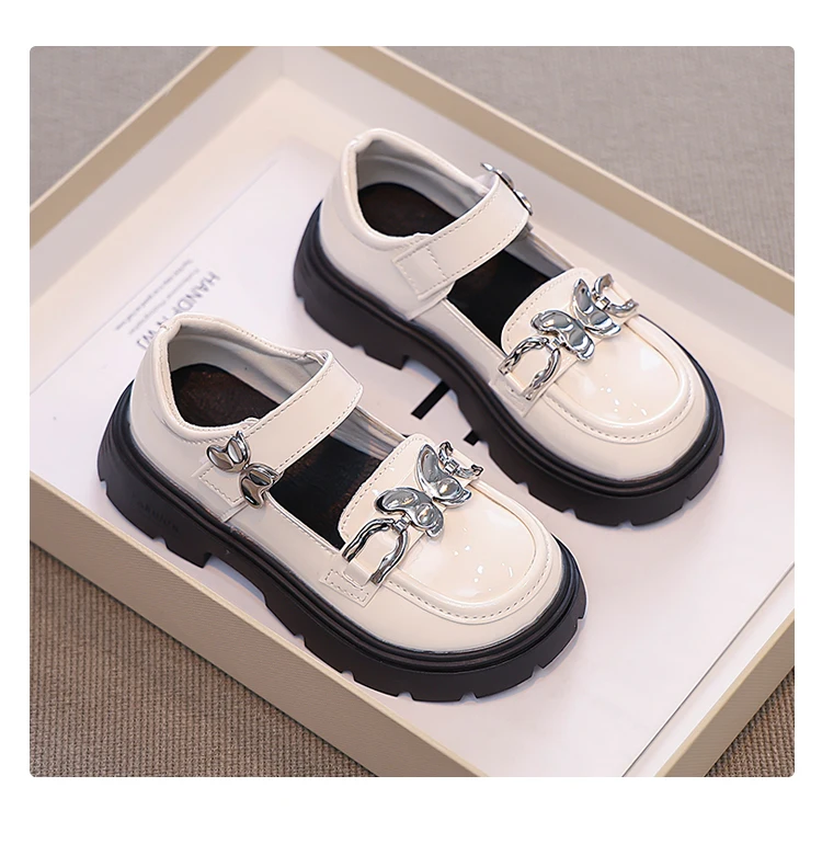 2026 Spring Autumn New Children's Leather Shoes for Girls Medium Big Kids Mary Janes Classic Fashion with Metal Butterfly Buckle