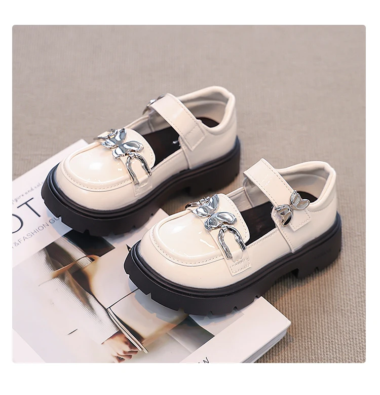 2026 Spring Autumn New Children's Leather Shoes for Girls Medium Big Kids Mary Janes Classic Fashion with Metal Butterfly Buckle