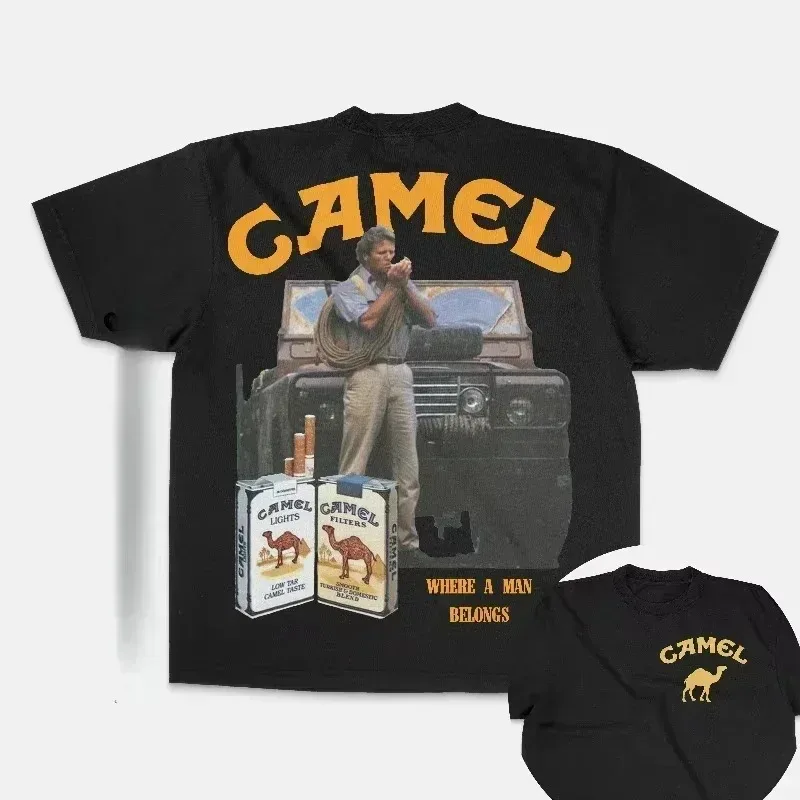 Rare 2026 Retro Car Camel Cigarettes T-Shirt Vintage Cotton Tops Tee Short Sleeve Casual Streetwear Oversized Women Men Clothing