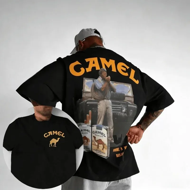 Rare 2026 Retro Car Camel Cigarettes T-Shirt Vintage Cotton Tops Tee Short Sleeve Casual Streetwear Oversized Women Men Clothing