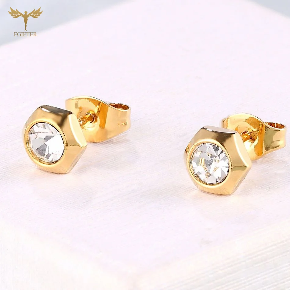12 Pairs Surgical Stainless Steel Zircon Stud Earrings Pack Round Star Heart Flower Hexagon Triangle Fashion Jewelry Wholesale