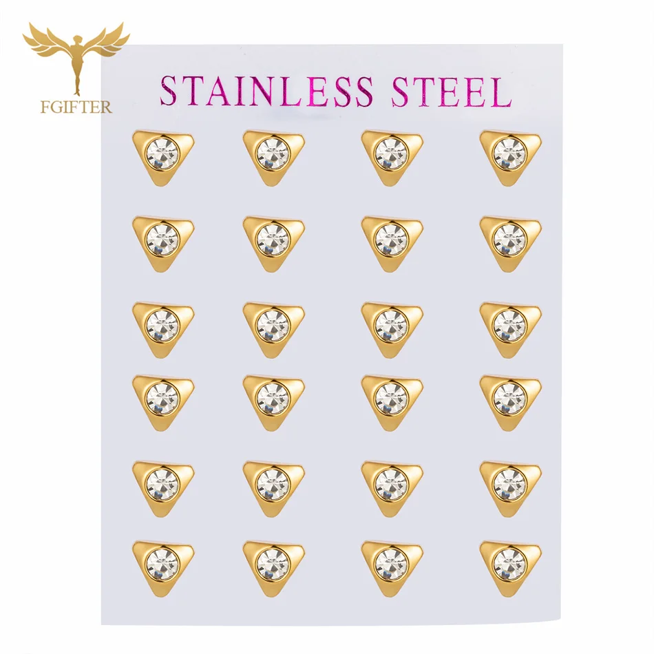 12 Pairs Surgical Stainless Steel Zircon Stud Earrings Pack Round Star Heart Flower Hexagon Triangle Fashion Jewelry Wholesale