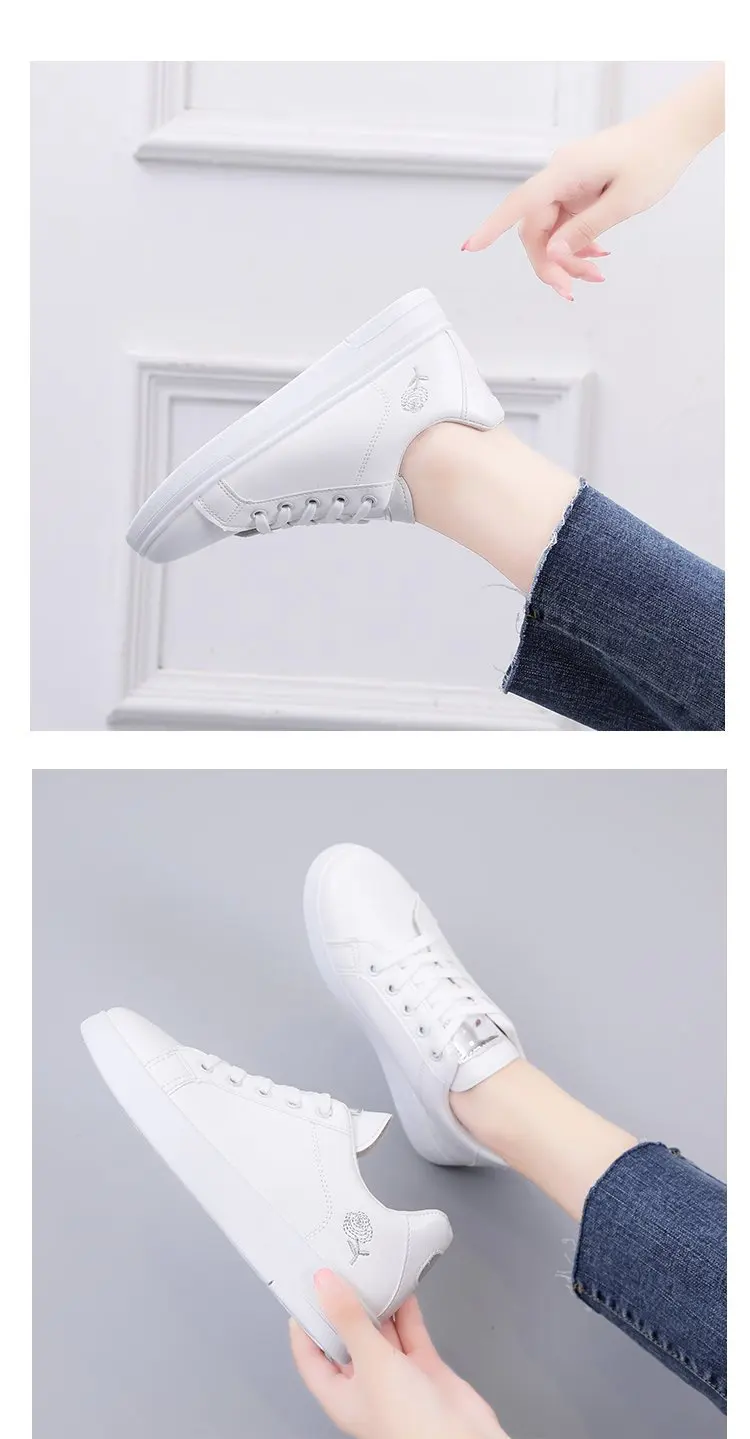 Spring Women Casual Shoes White Breathable Embroidered Flower Lace-Up Women Sneakers Fashion Korean Version Women Tennis Shoes